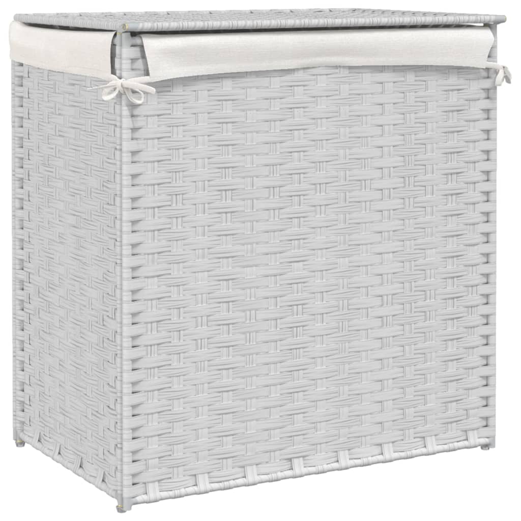 Fehér polyrattan szennyeskosár 2 rekesszel 53x33x57 cm 6