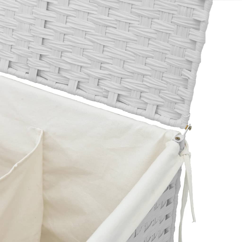 Fehér polyrattan szennyeskosár 2 rekesszel 53x33x57 cm 8