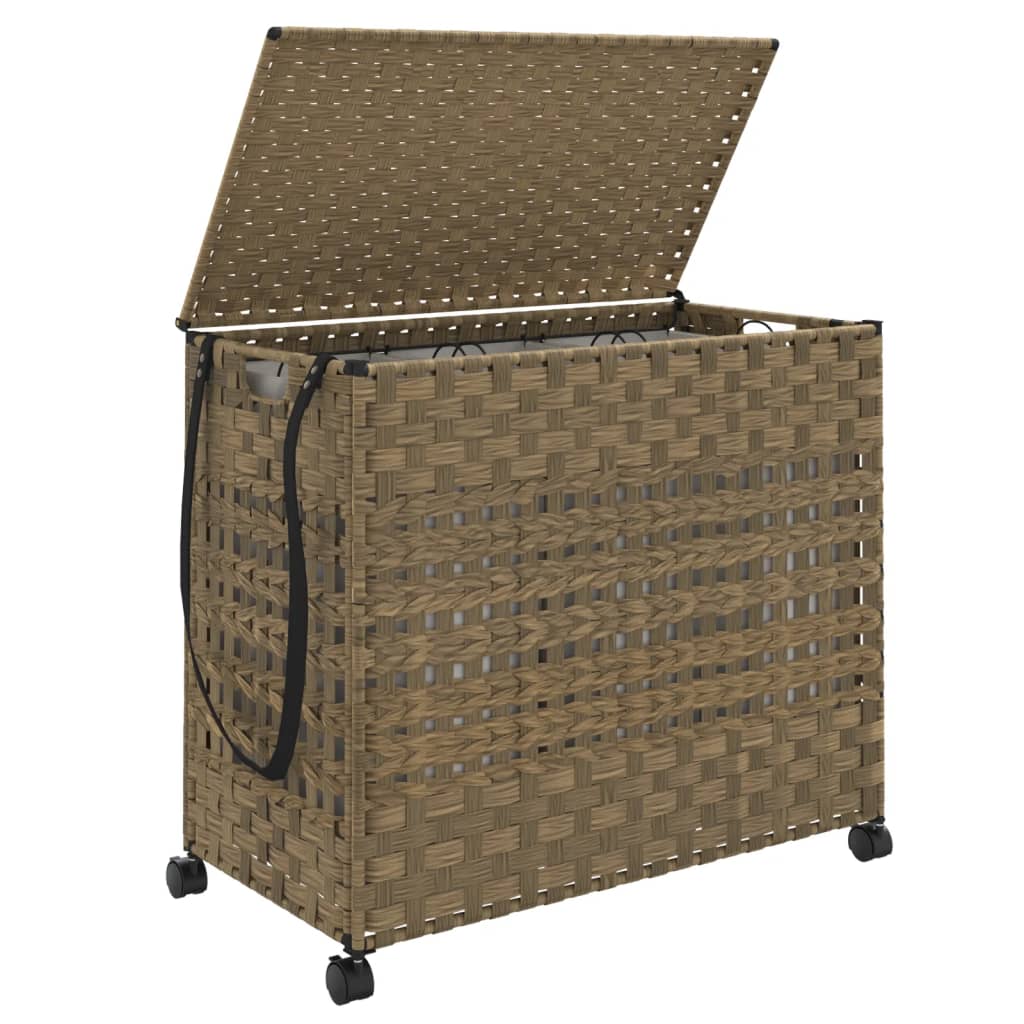 Rattan szennyeskosár kerekekkel 66x35x60 cm 4