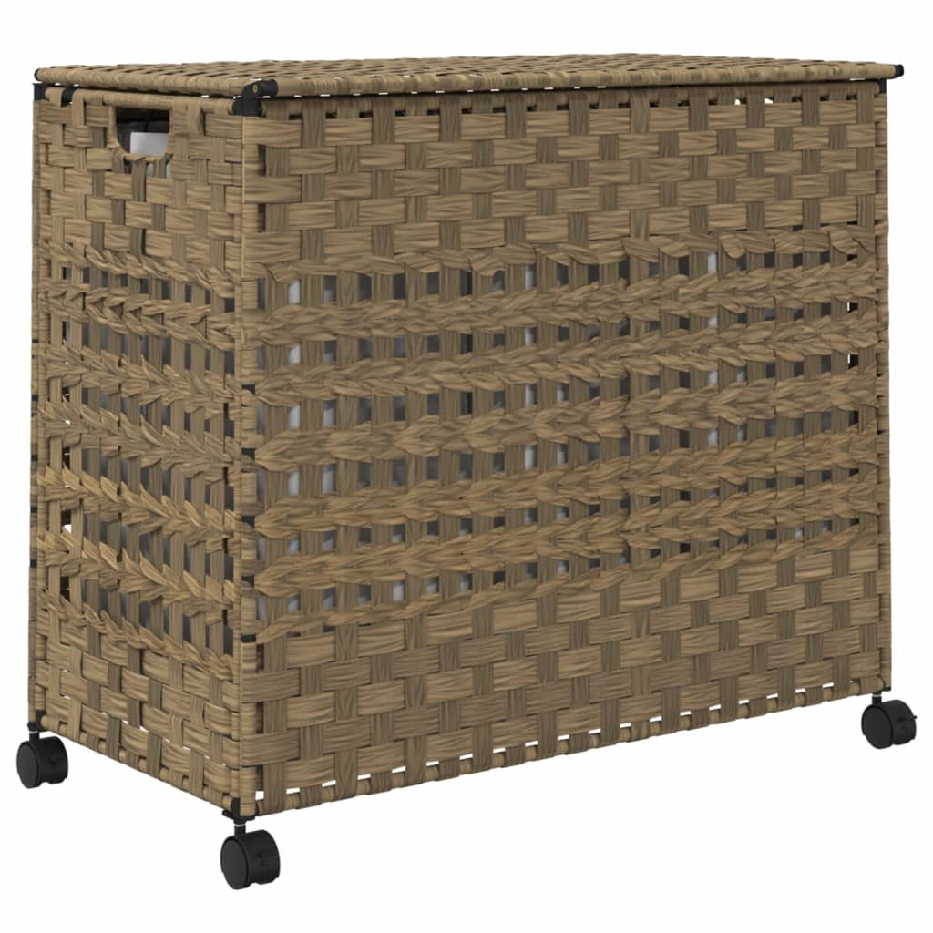Rattan szennyeskosár kerekekkel 66x35x60 cm 6