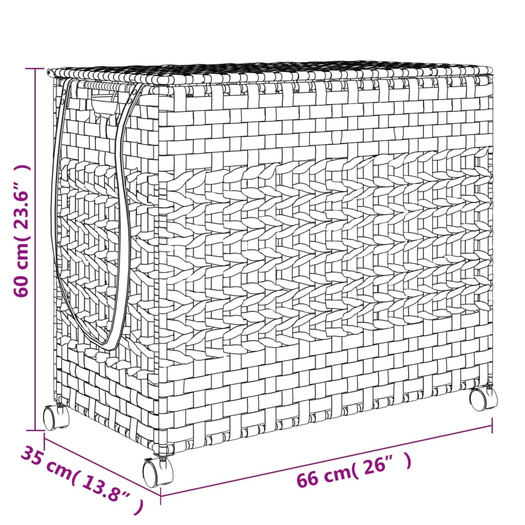 Rattan szennyeskosár kerekekkel 66x35x60 cm 10