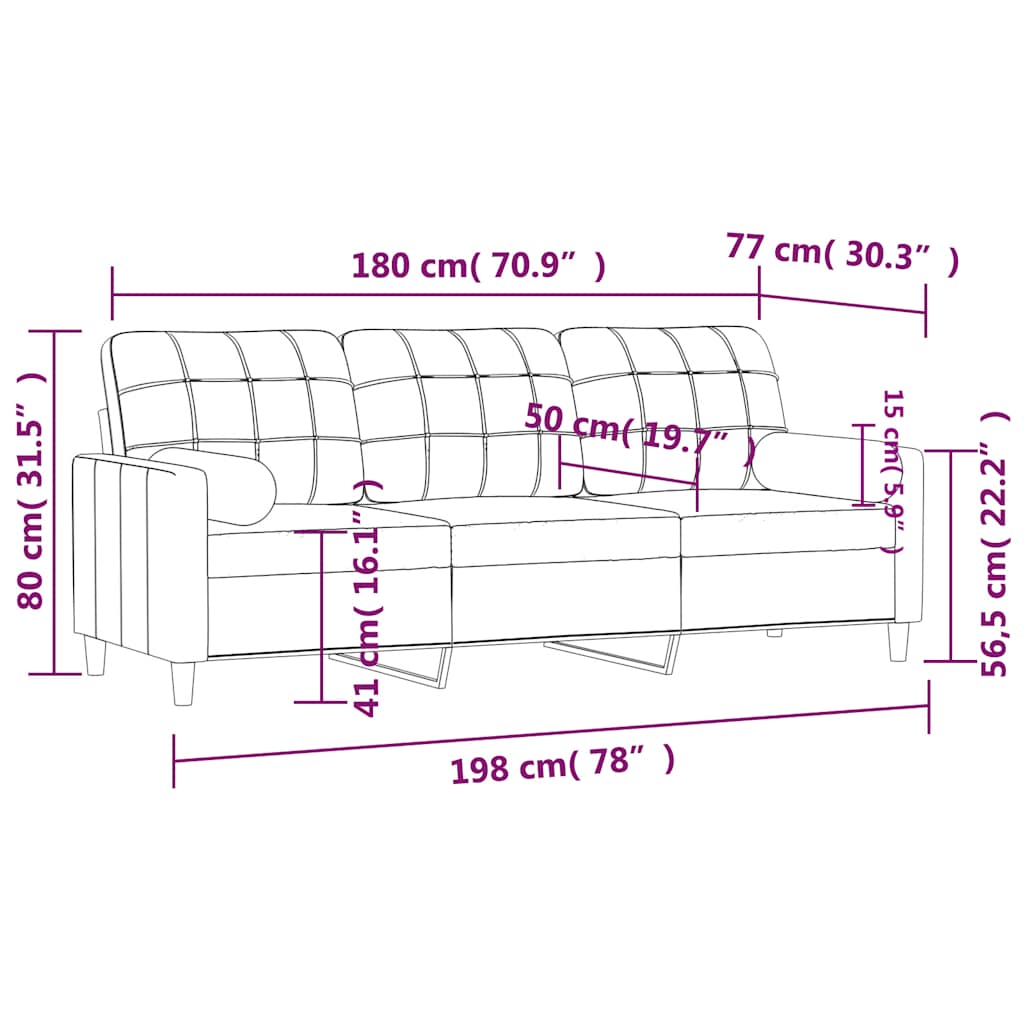 3 személyes fekete szövet kanapé díszpárnákkal 180 cm 8