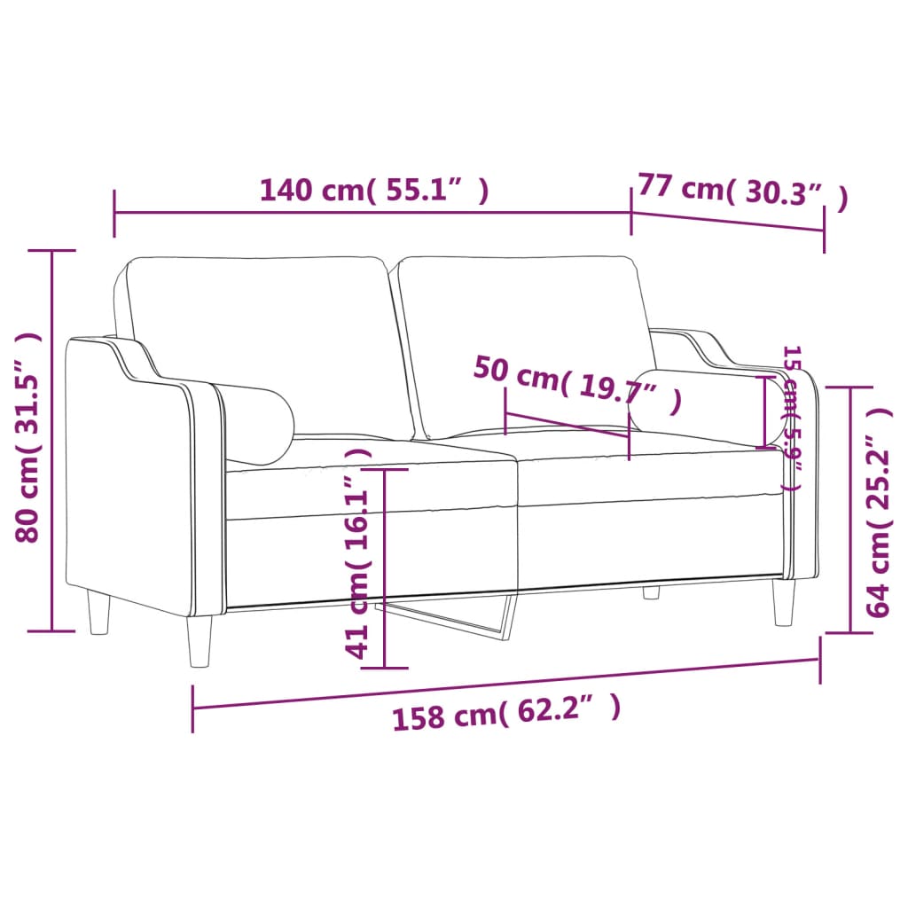 2 személyes sötétszürke szövet kanapé díszpárnákkal 140 cm 8