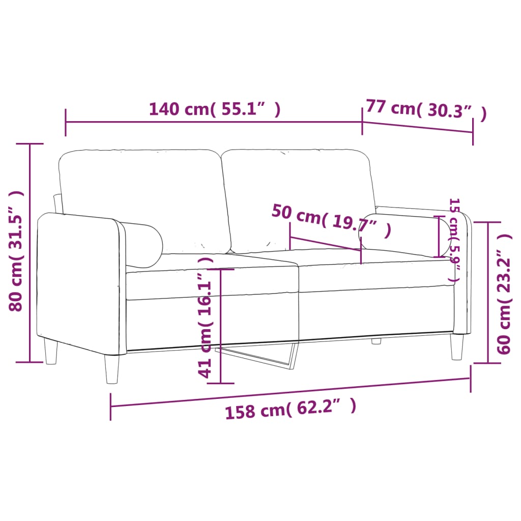 2 személyes rózsaszín bársony kanapé díszpárnákkal 140 cm 8