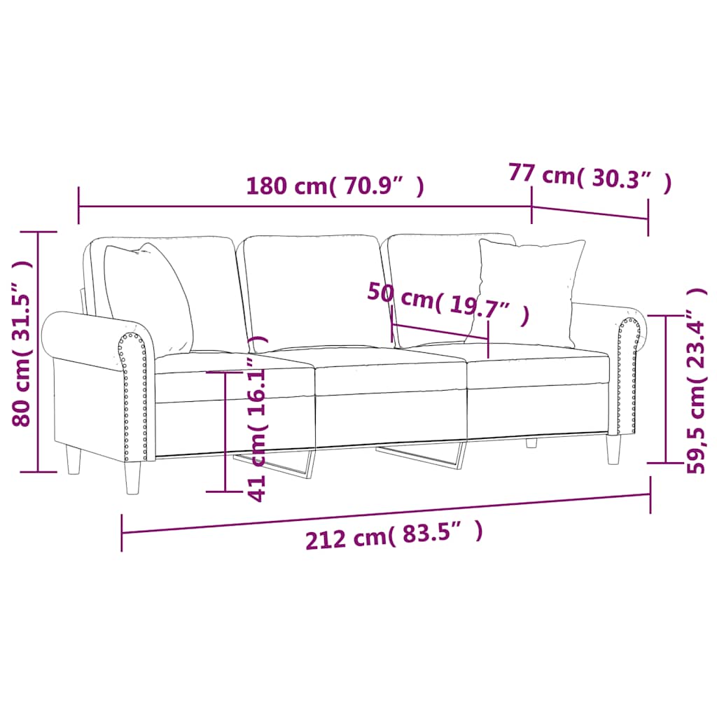 3 személyes barna bársony kanapé díszpárnákkal 180 cm 8