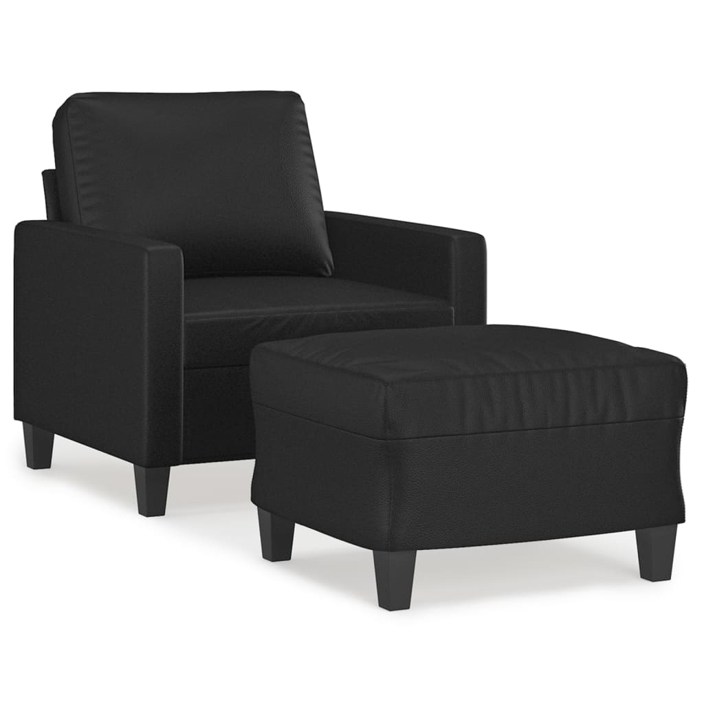 Fekete műbőr kanapéfotel lábtartóval 60 cm 2