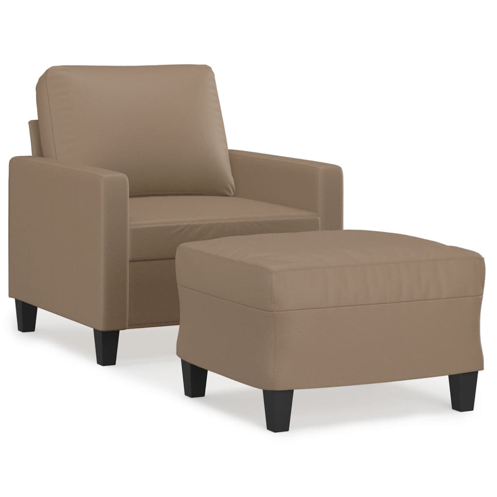 Kávészínű műbőr kanapéfotel lábtartóval 60 cm 2