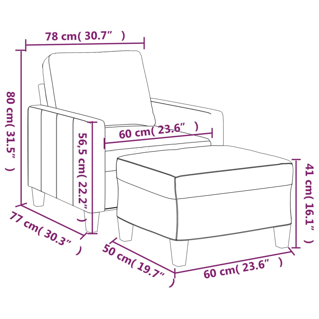 Kávészínű műbőr kanapéfotel lábtartóval 60 cm 7