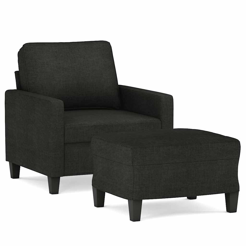 Fekete szövet kanapéfotel lábtartóval 60 cm 2
