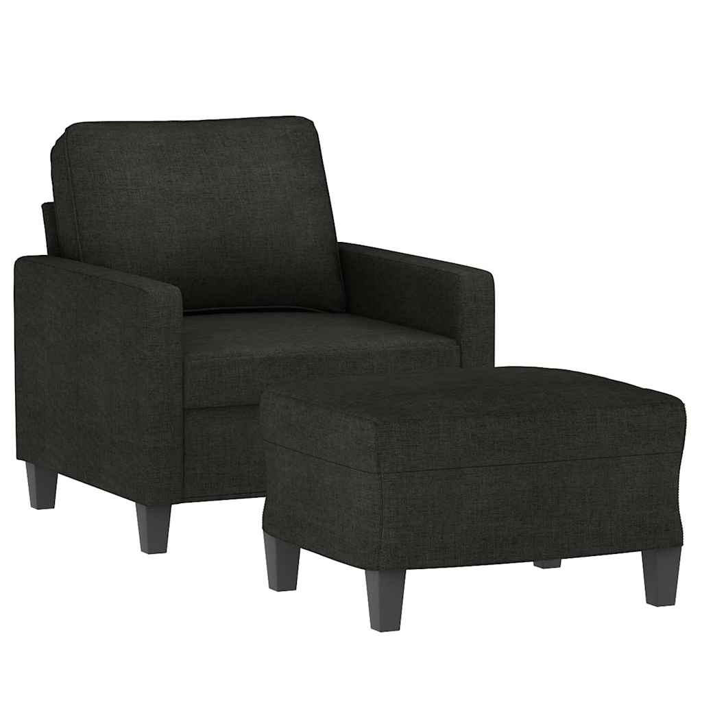 Fekete szövet kanapéfotel lábtartóval 60 cm 3