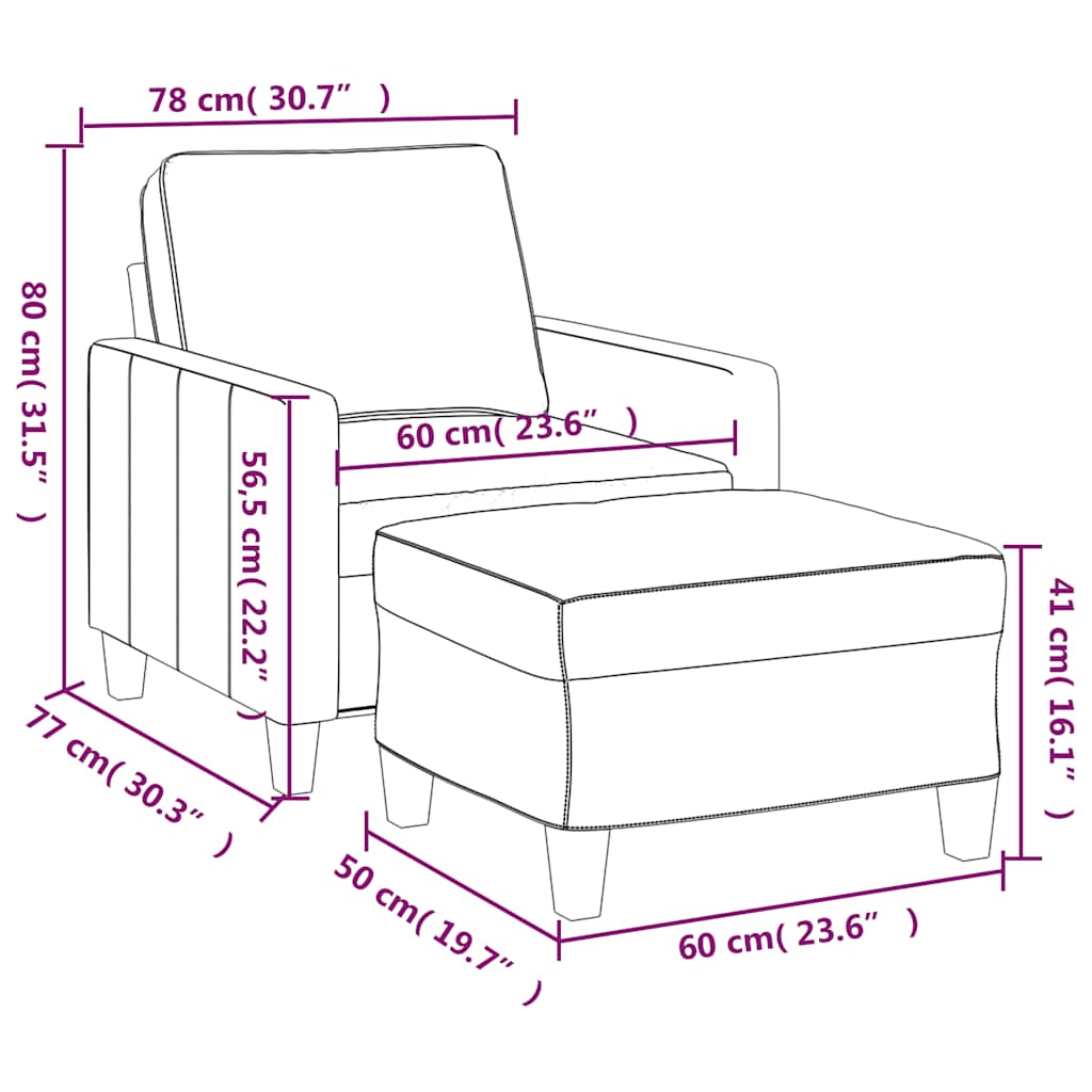 Fekete szövet kanapéfotel lábtartóval 60 cm 7