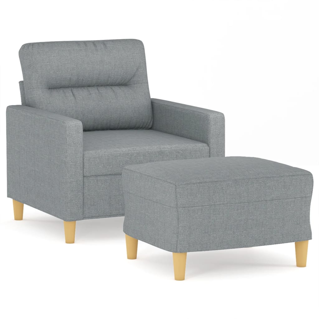 Világosszürke szövet kanapéfotel lábtartóval 60 cm 2