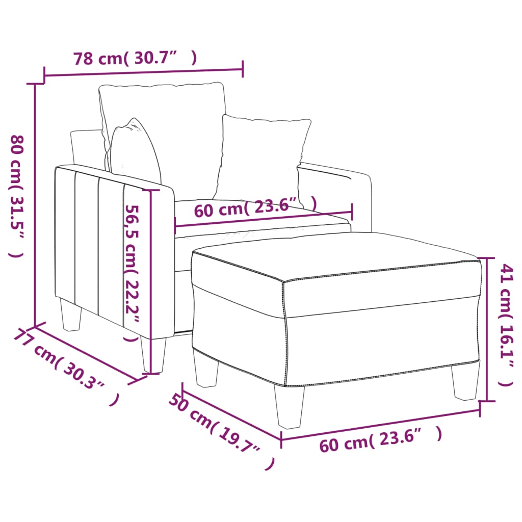 Világossárga szövet kanapéfotel lábtartóval 60 cm 7