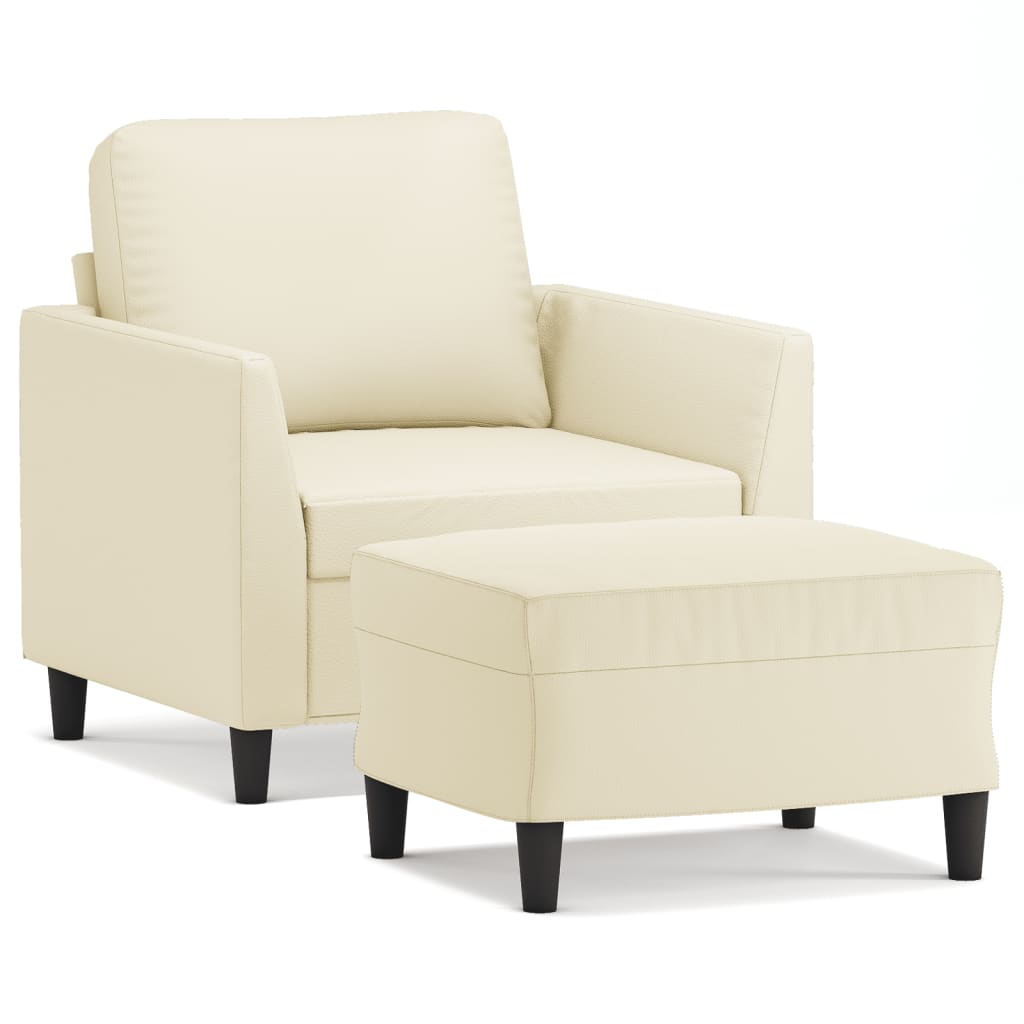 Krémszínű műbőr kanapéfotel lábtartóval 60 cm 2