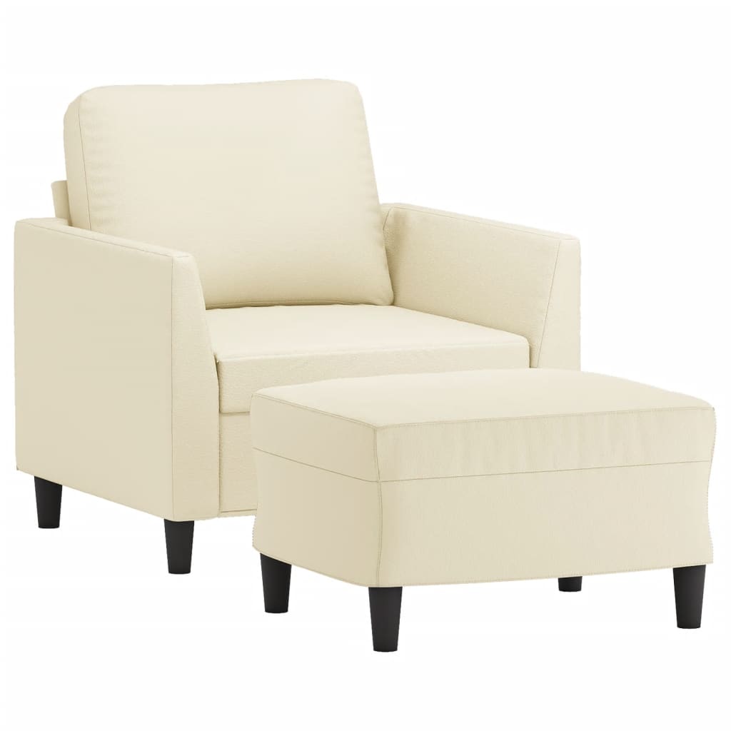 Krémszínű műbőr kanapéfotel lábtartóval 60 cm 3