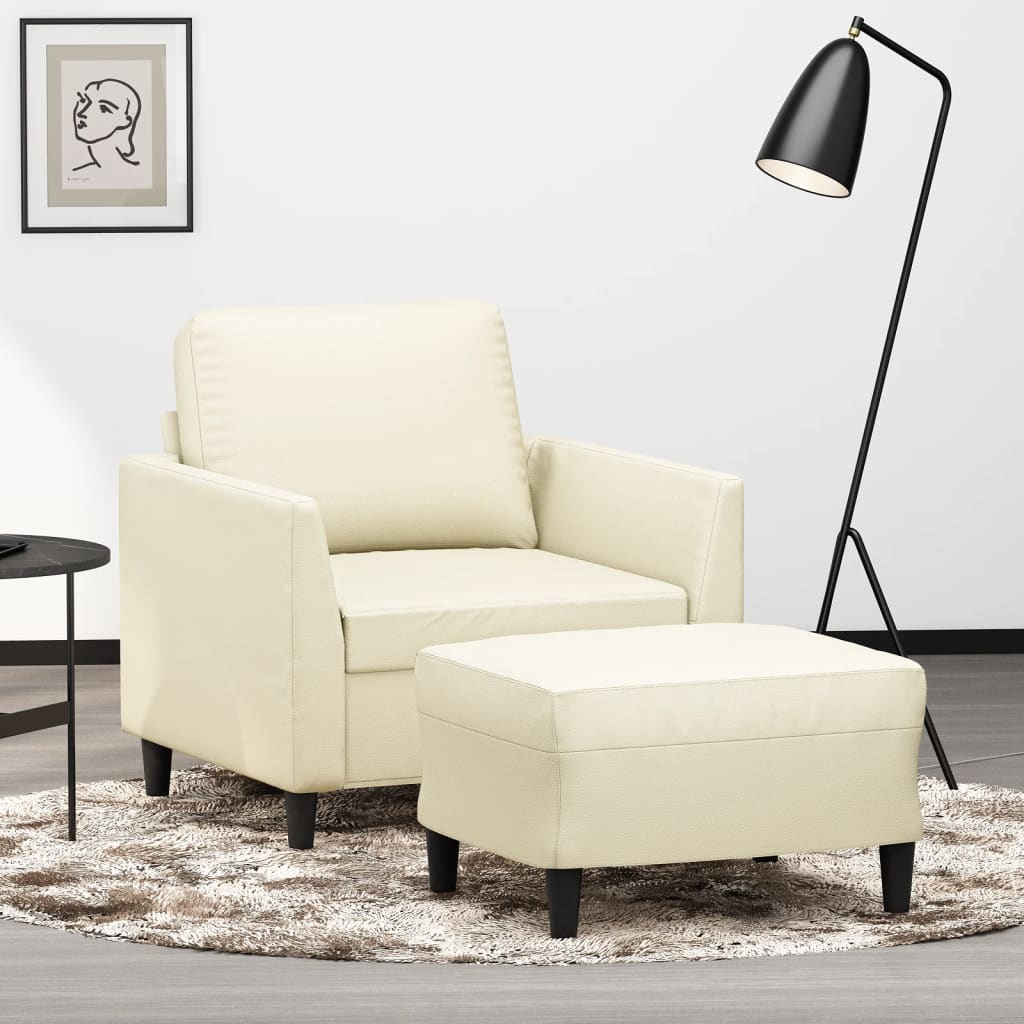 Krémszínű műbőr kanapéfotel lábtartóval 60 cm