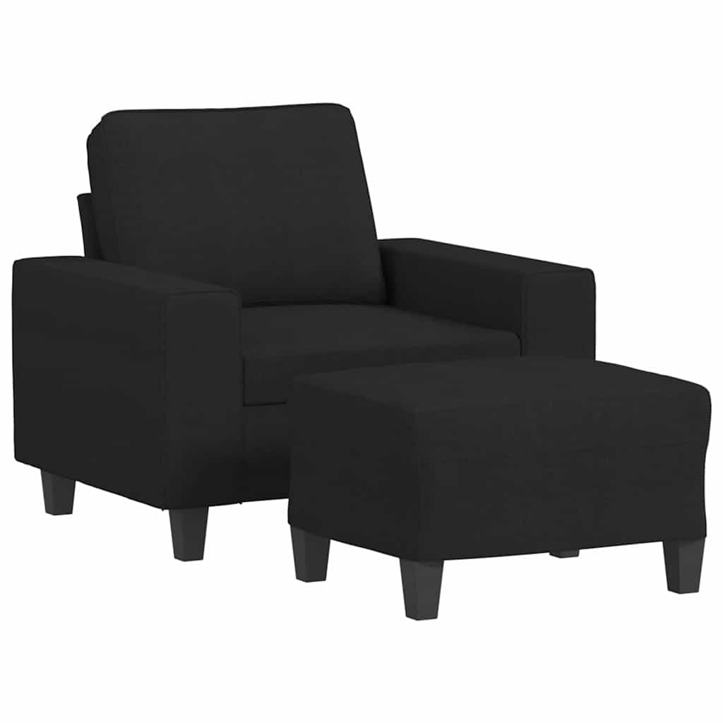 Fekete szövet kanapéfotel lábtartóval 60 cm 2