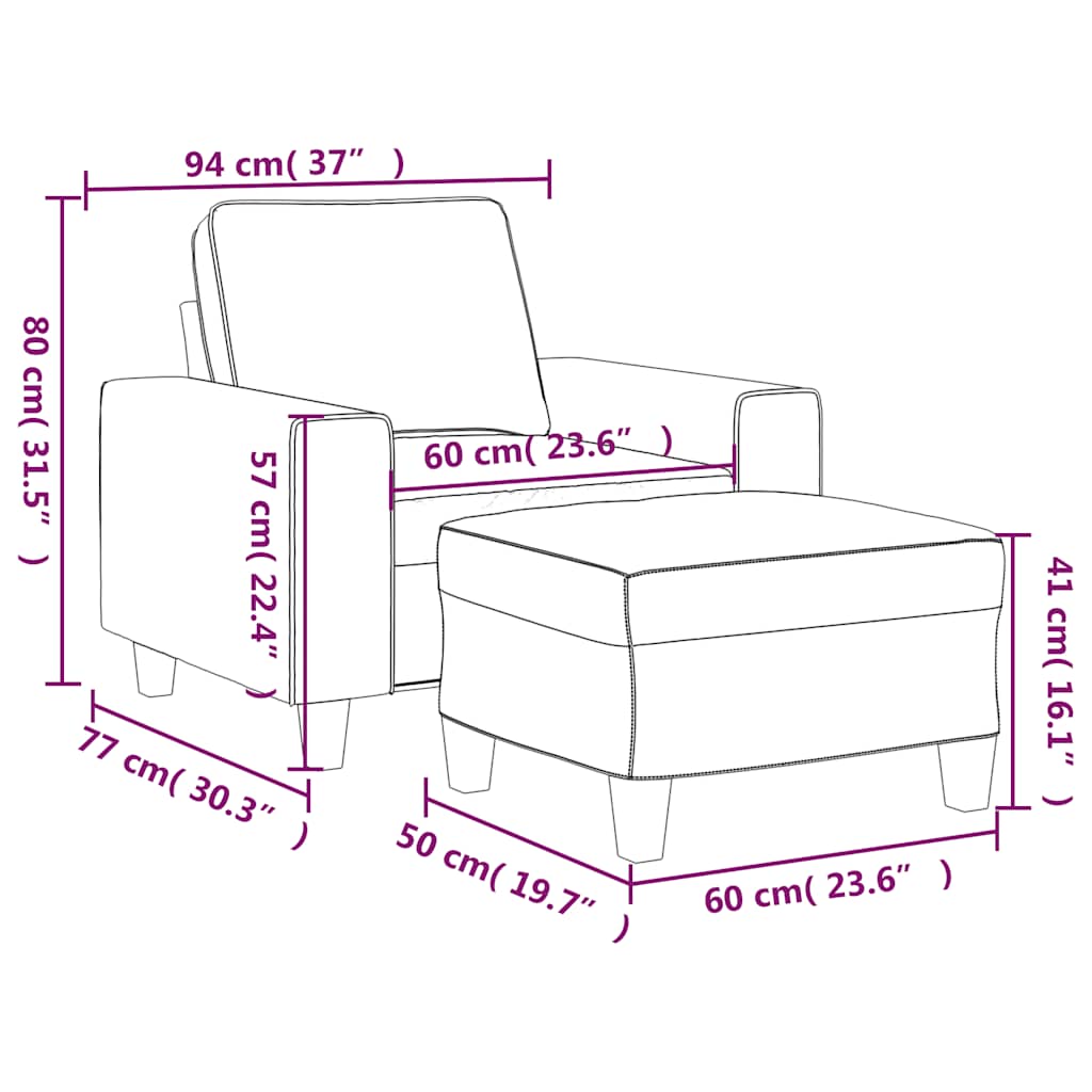 Fekete szövet kanapéfotel lábtartóval 60 cm 9