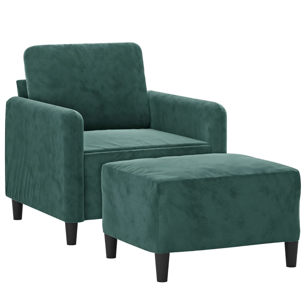 Sötétzöld bársony kanapéfotel lábtartóval 60 cm 3