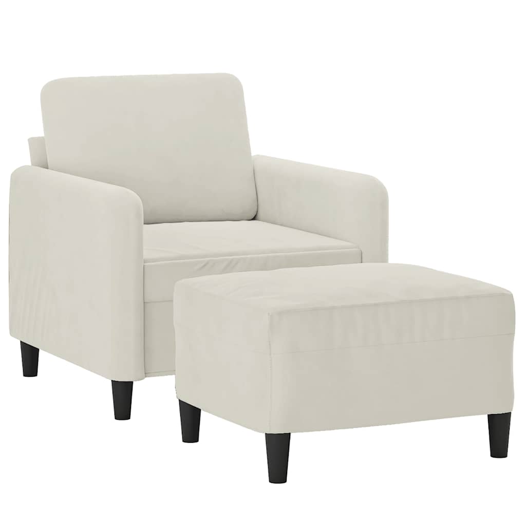 Krémszínű bársony kanapéfotel lábtartóval 60 cm 3