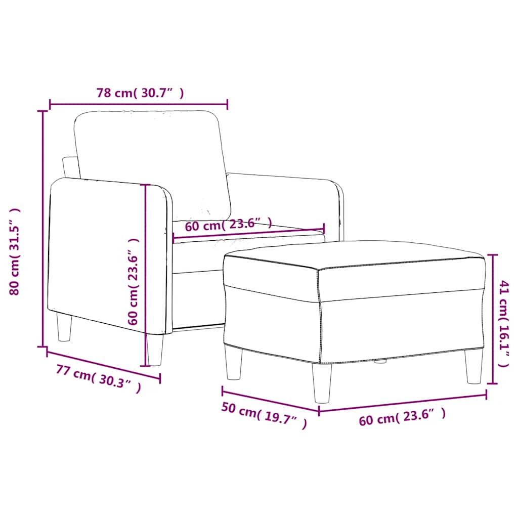 Krémszínű bársony kanapéfotel lábtartóval 60 cm 7