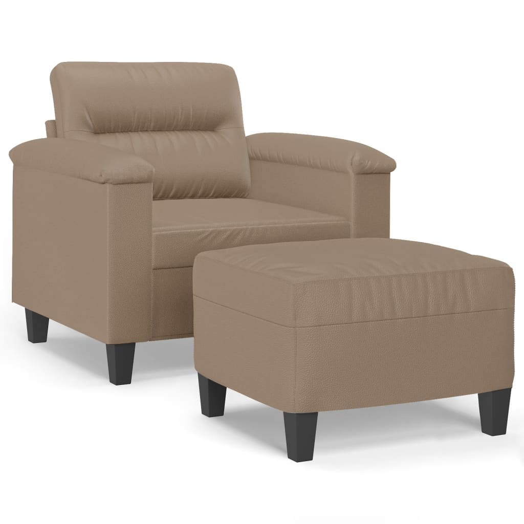 Kávészínű műbőr kanapéfotel lábtartóval 60 cm 2