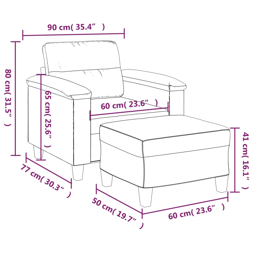 Kávészínű műbőr kanapéfotel lábtartóval 60 cm 7