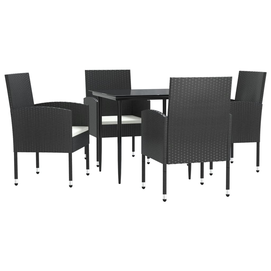 5 részes fekete polyrattan és acél kerti étkezőgarnitúra 2