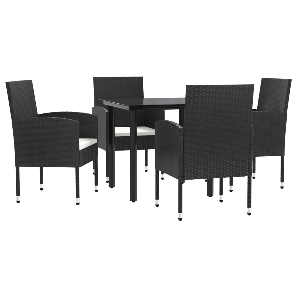 5 részes fekete polyrattan és acél kerti étkezőgarnitúra 2