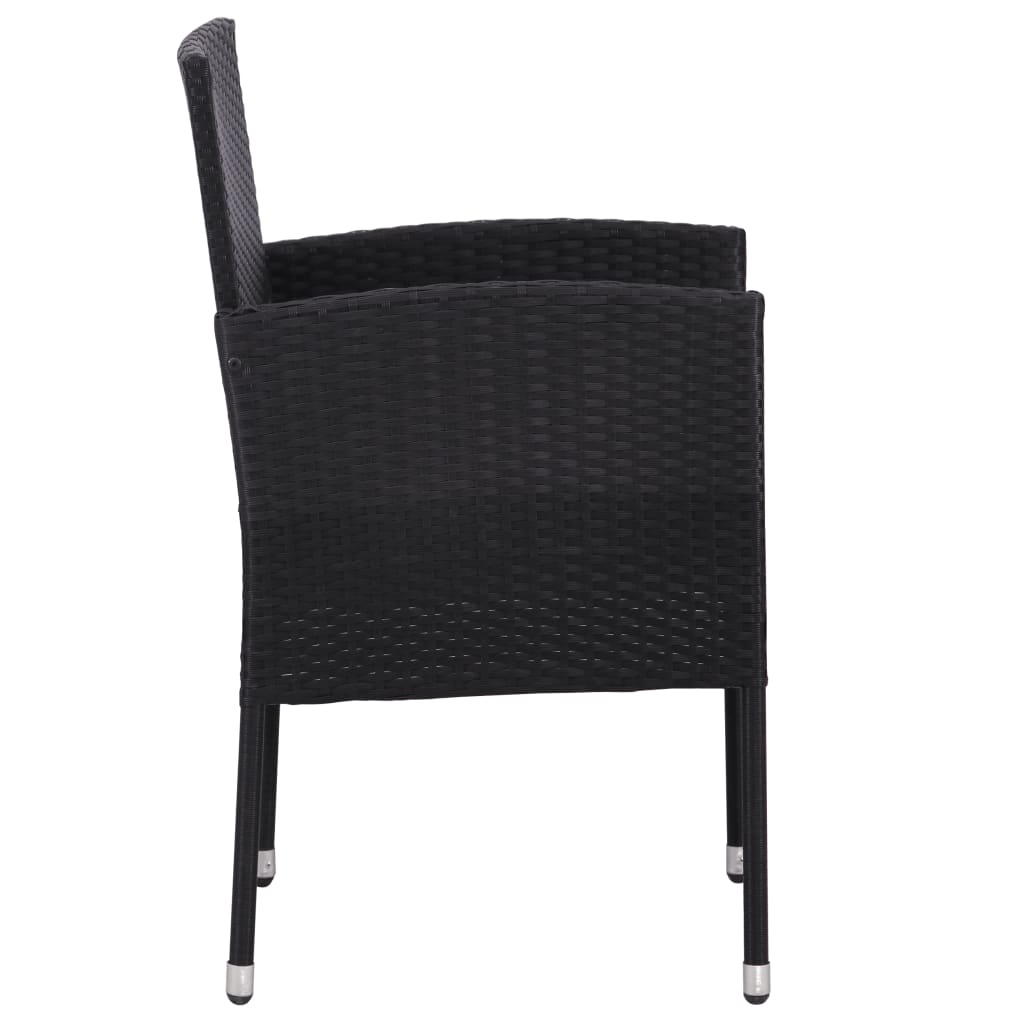 5 részes fekete polyrattan és acél kerti étkezőgarnitúra 6