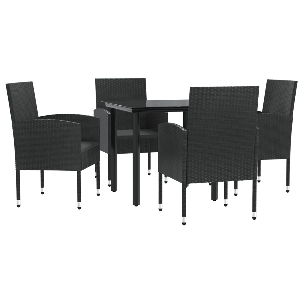 5 részes fekete polyrattan és acél kerti étkezőgarnitúra 2