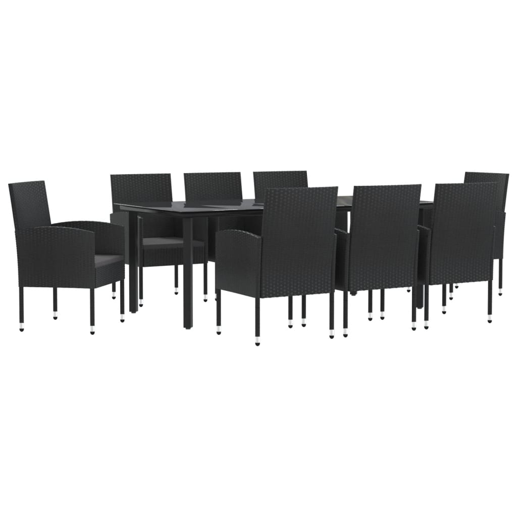 9 részes fekete polyrattan és acél kerti étkezőgarnitúra 2
