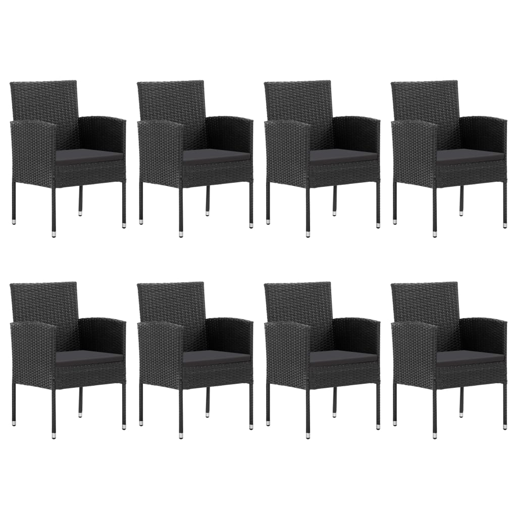 9 részes fekete polyrattan és acél kerti étkezőgarnitúra 3