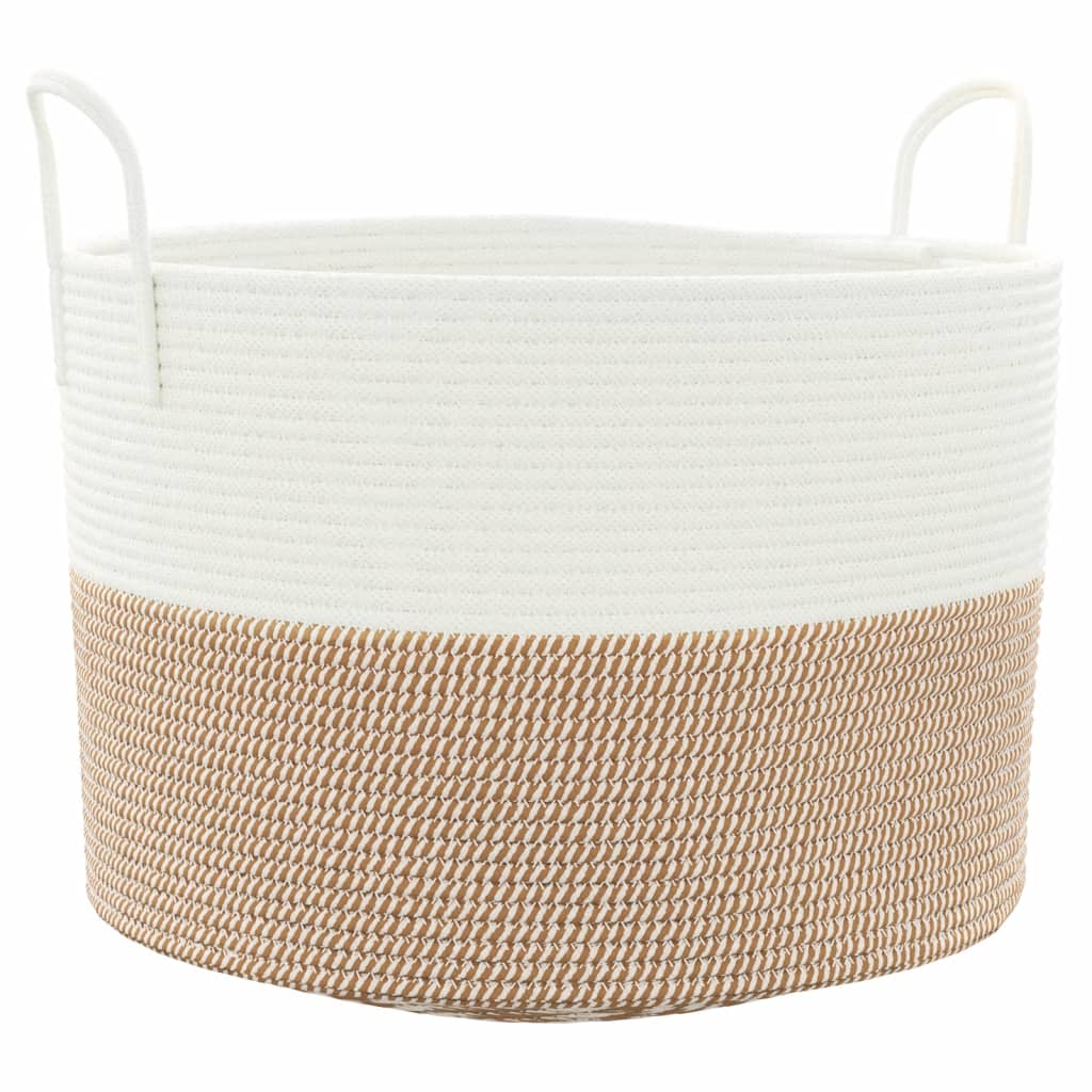 Barna-fehér pamut tárolókosár Ø51 x 33 cm 2