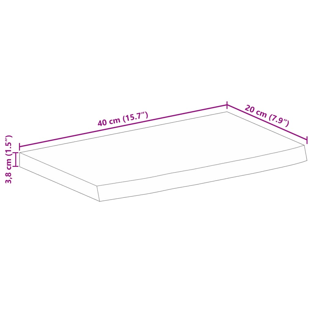 Tömör nyers mangófa természetes élű asztallap 40 x 20 x 3,8 cm 9