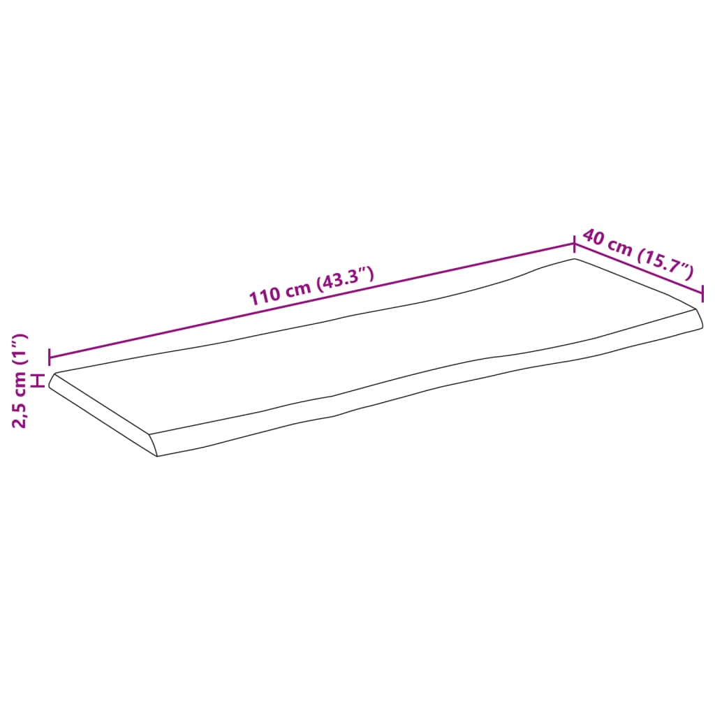 Tömör nyers mangófa természetes élű asztallap 110 x 40 x 2,5 cm 9