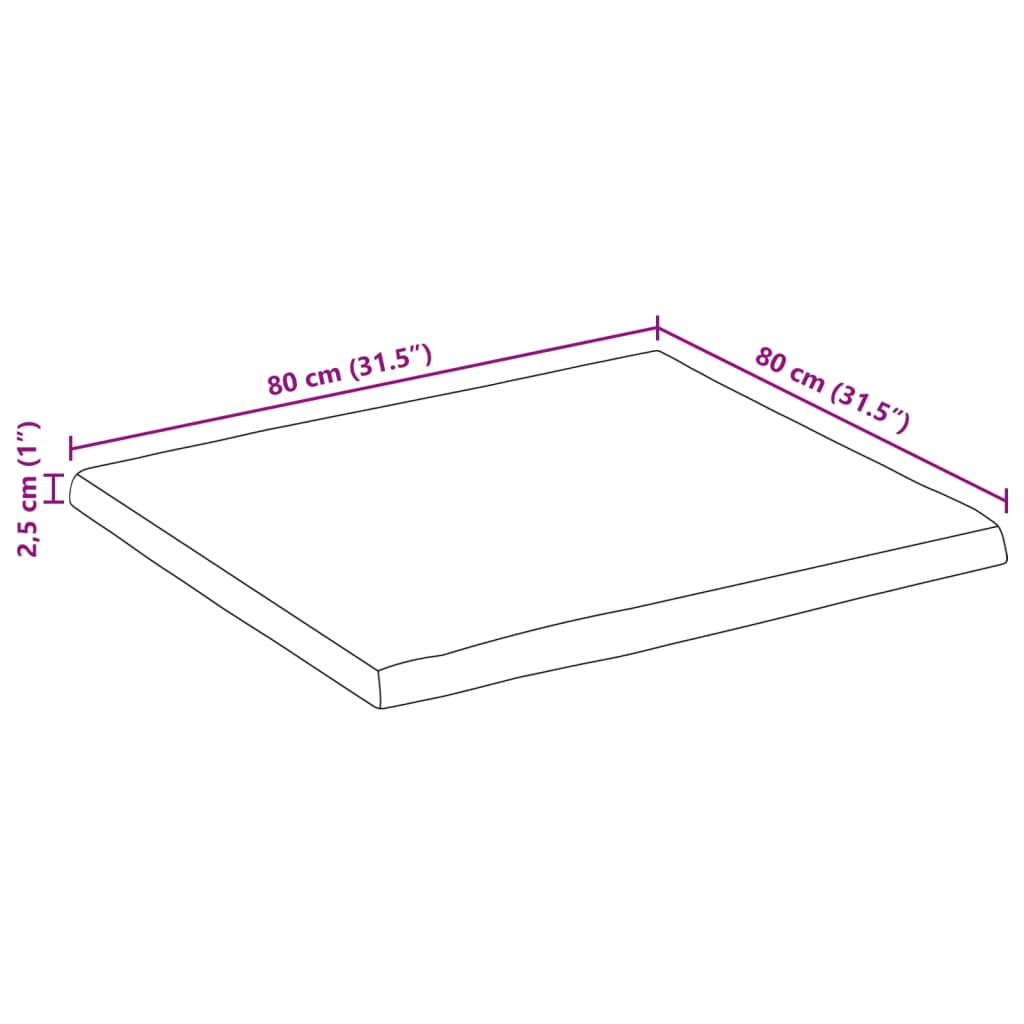 Tömör mangófa természetes élű asztallap 80 x 80 x 2,5 cm 9