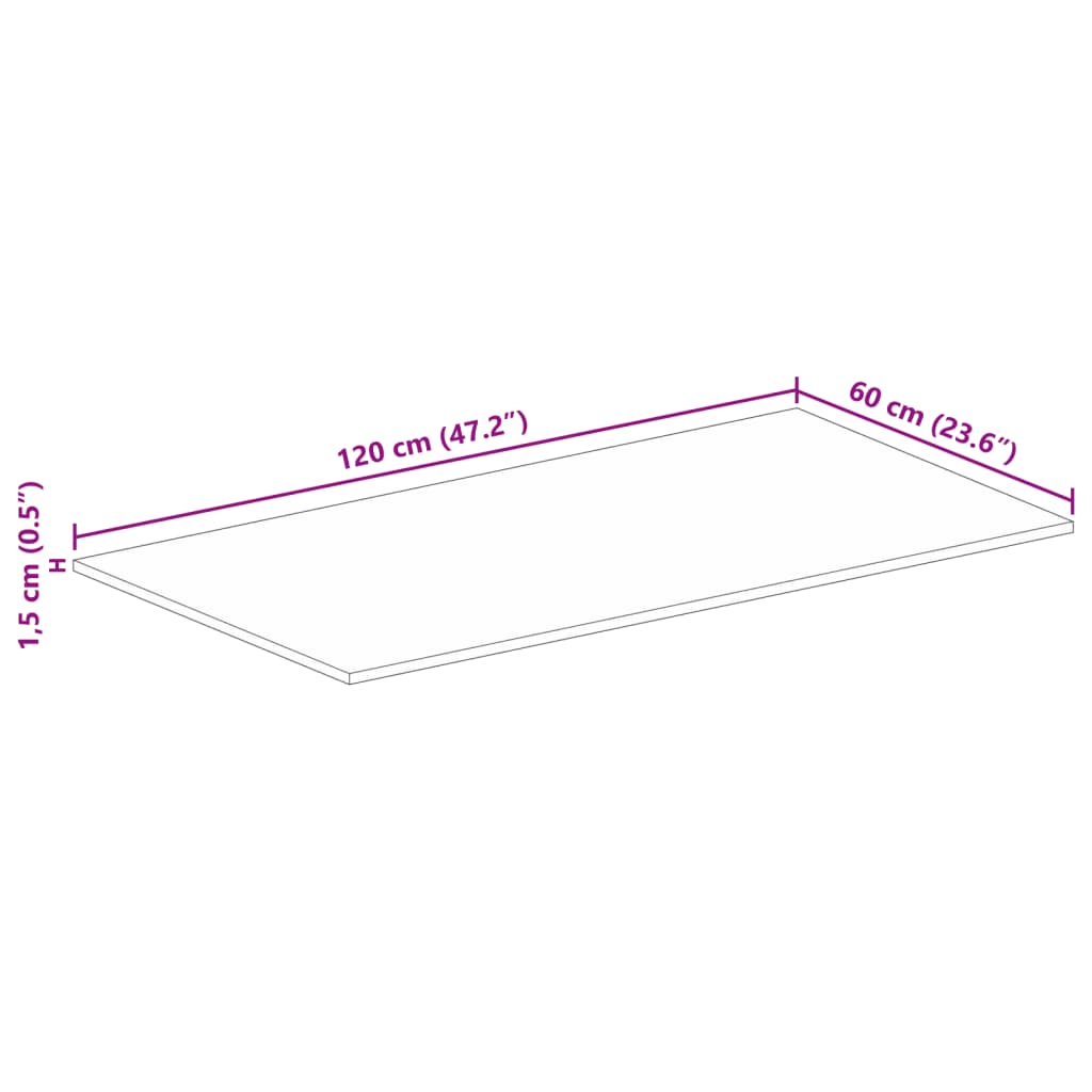 Tömör nyers mangófa téglalap alakú asztallap 120x60x1,5 cm 9
