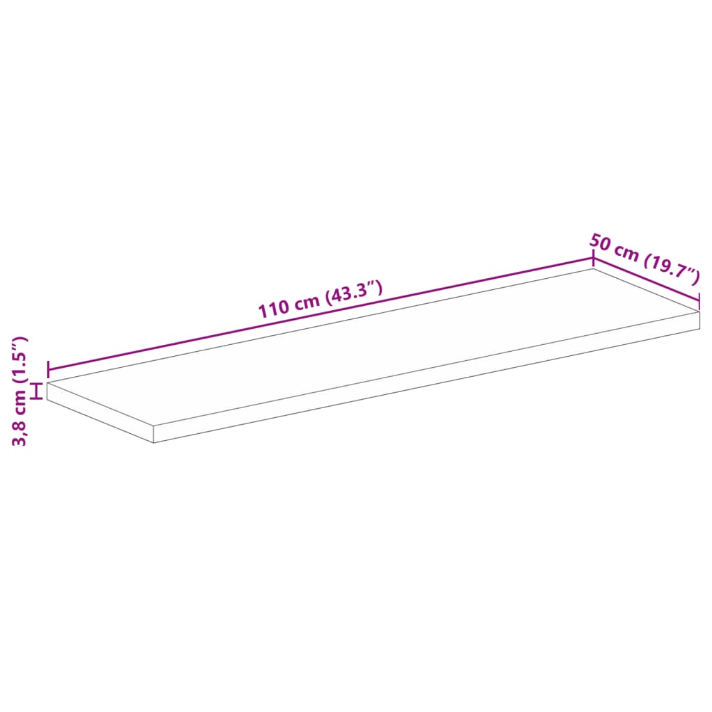 Tömör nyers mangófa téglalap alakú asztallap 110x50x3,8 cm 9