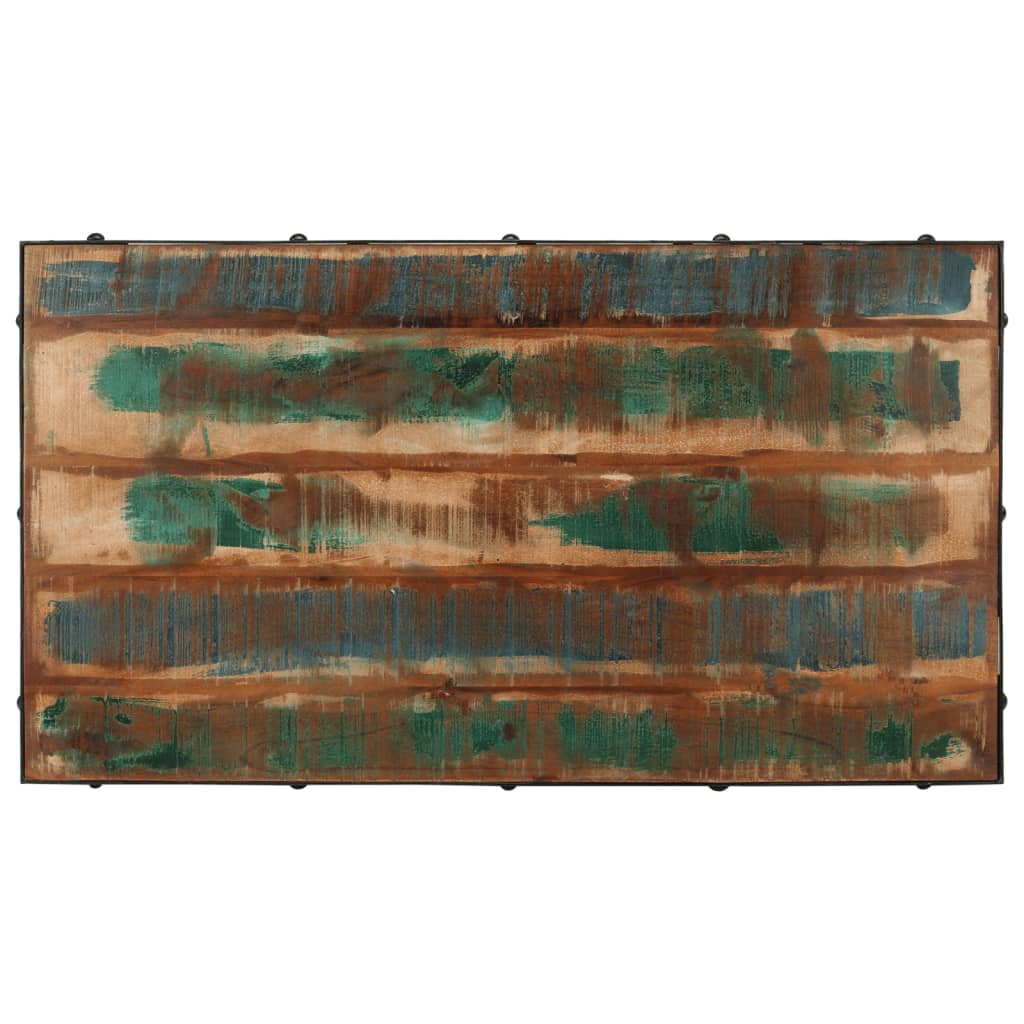 Tömör újrahasznosított fa kerekes dohányzóasztal 100x55x26 cm 4