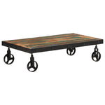 Tömör újrahasznosított fa kerekes dohányzóasztal 100x55x26 cm 10