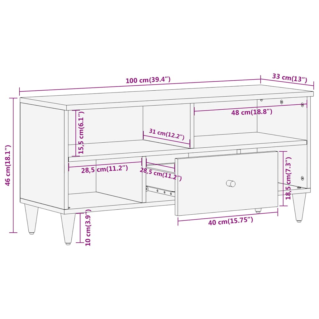 Tömör mangófa TV-szekrény 100 x 33 x 46 cm 12