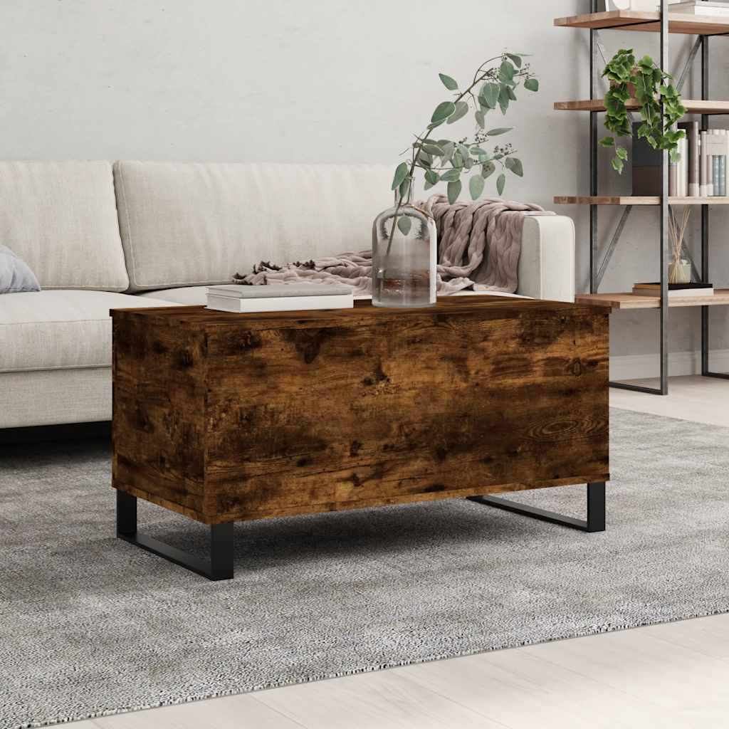 Füstös tölgy színű szerelt fa dohányzóasztal 90 x 44,5 x 45 cm