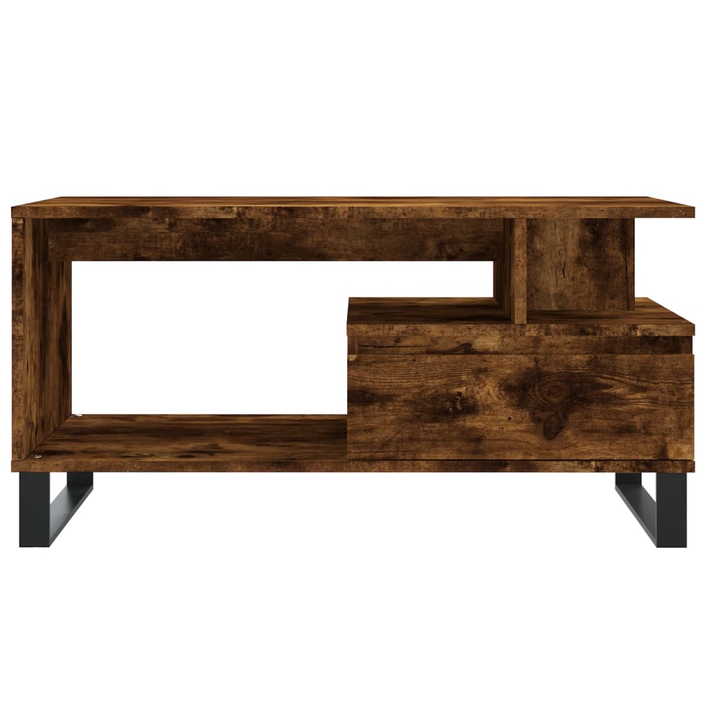 Füstös tölgy színű szerelt fa dohányzóasztal 90x49x45 cm 5