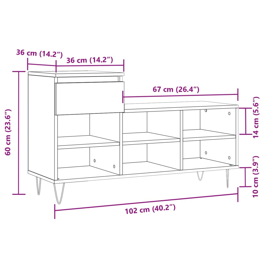 Betonszürke szerelt fa cipőszekrény 102x36x60 cm 12