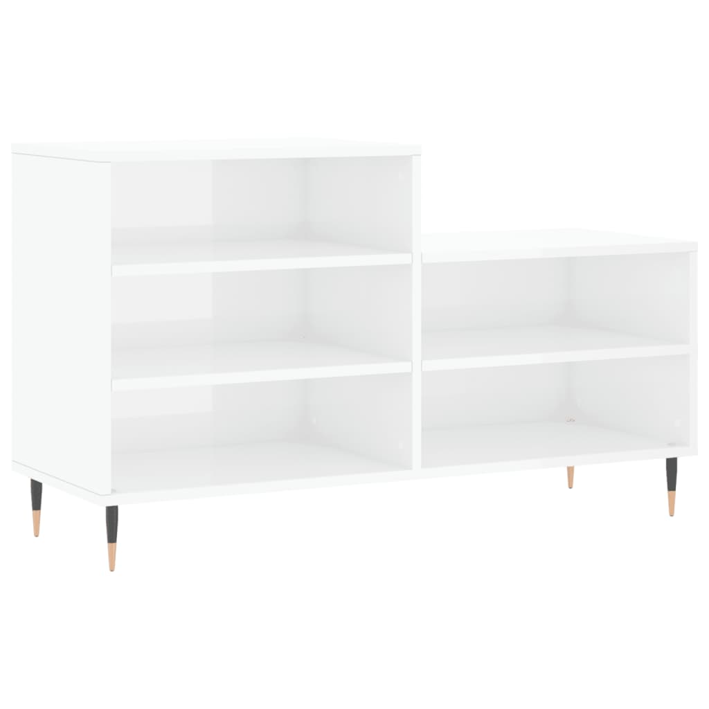 Magasfényű fehér szerelt fa cipősszekrény 102x36x60 cm 2