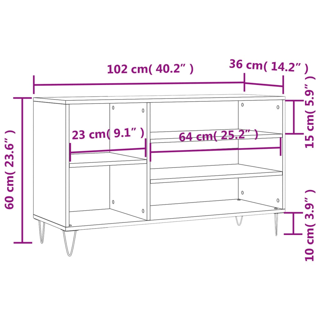 Betonszürke szerelt fa cipőszekrény 102x36x60 cm 10