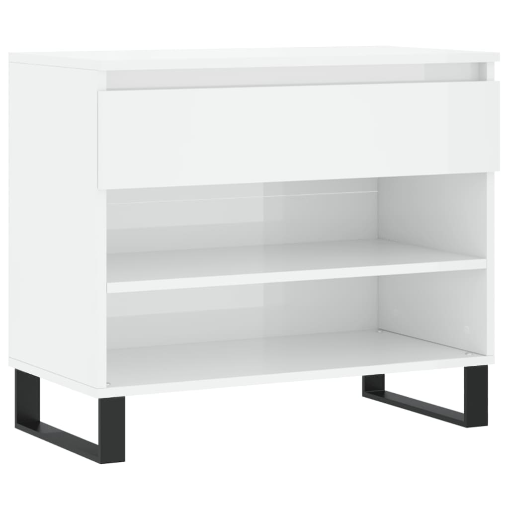 Magasfényű fehér szerelt fa cipőszekrény 70 x 36 x 60 cm 2