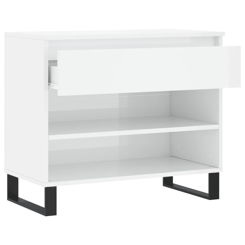 Magasfényű fehér szerelt fa cipőszekrény 70 x 36 x 60 cm 6
