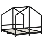 Fekete tömör fenyőfa gyerekágykeret 2 x (80 x 200) cm 3